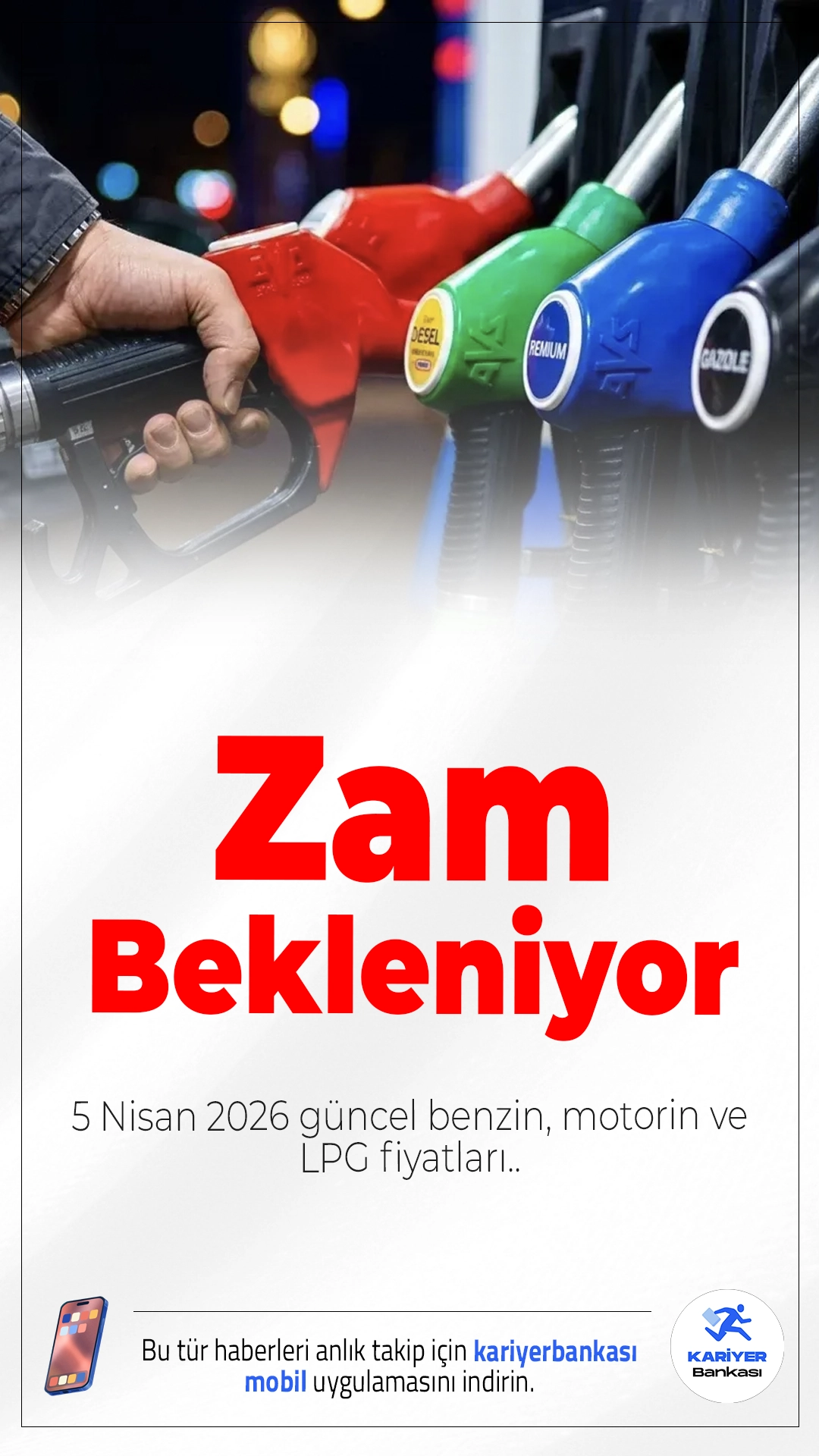 Akaryakıta Zam Bekleniyor: 5 Nisan 2026 Güncel Benzin, Motorin ve LPG Fiyatları.Brent petrol ve dövizdeki hareketlilik sonrası akaryakıta yeni zam kapıda; motorin ve benzin fiyatlarında artış bekleniyor.