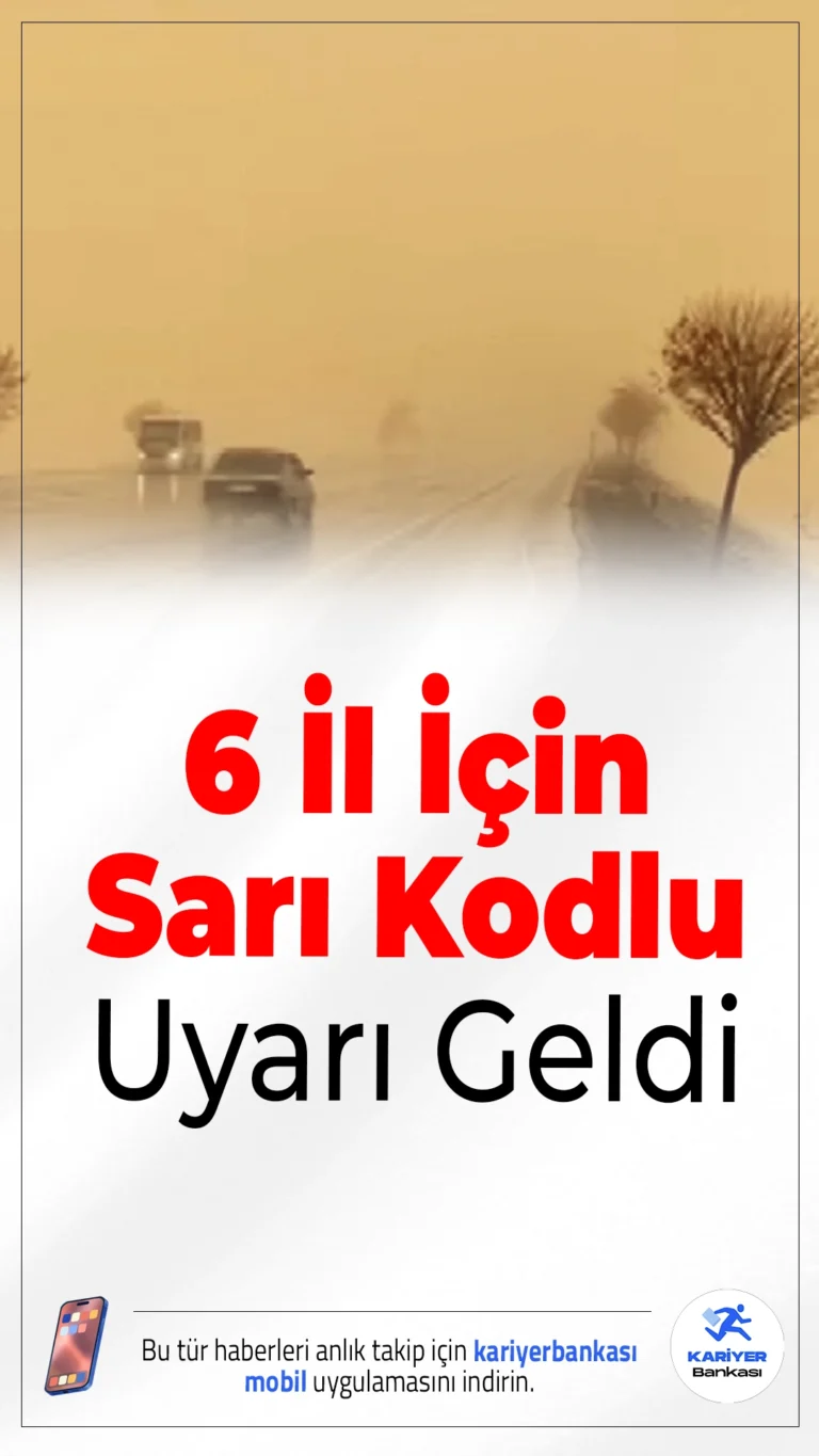 Meteoroloji’den 6 İl İçin Sarı Kodlu Toz Taşınımı Uyarısı.Meteoroloji, 16 Nisan’da özellikle güney bölgeler için toz taşınımı uyarısı yaparken, bazı bölgelerde sağanak ve çığ riski dikkat çekiyor.