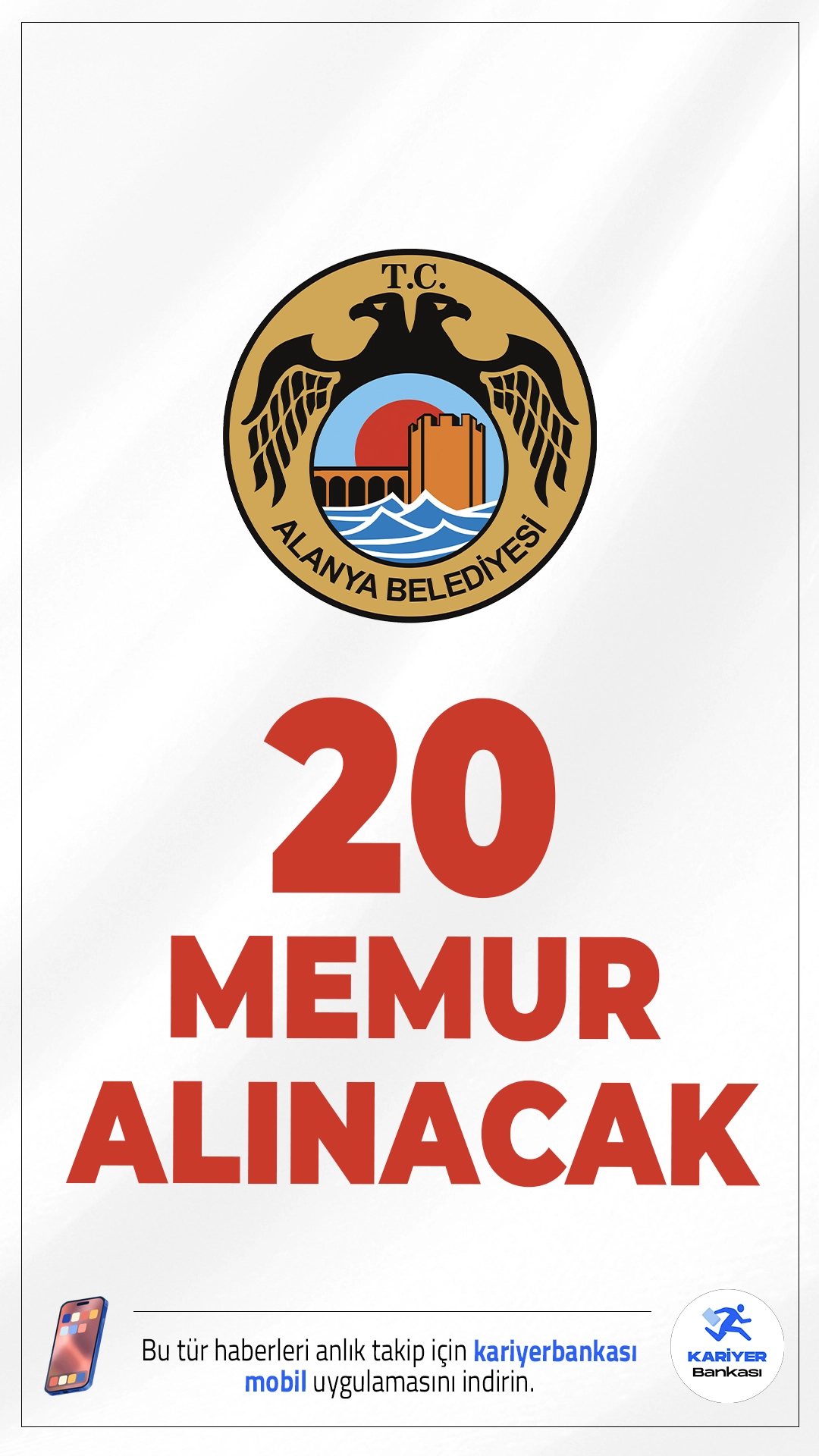 Alanya Belediyesi 20 Memur Alımı Yapacak.Antalya Alanya Belediyesi tarafından yayımlanan duyuruya göre, belediye bünyesinde görevlendirilmek üzere toplam 20 zabıta memuru alımı yapılacak. Alımlar, 657 sayılı Devlet Memurları Kanunu kapsamında gerçekleştirilecek olup adaylar KPSS puanı ve sözlü + uygulamalı sınav ile belirlenecek. İlanın tüm detaylarına üzerinden ulaşabilirsiniz.