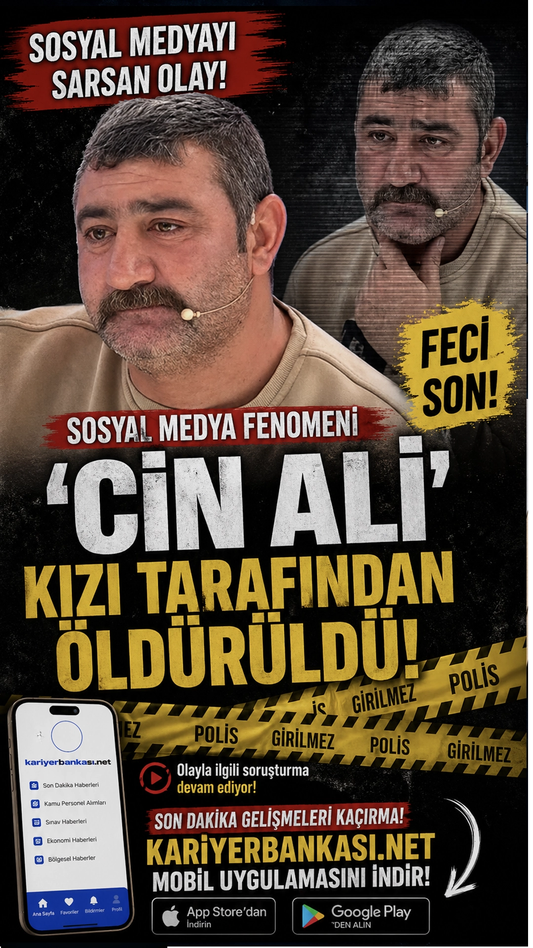 'Cin Ali' lakaplı sosyal medya fenomeni Ali Bal, Gaziantep'teki evinde tartıştığı 14 yaşındaki kızı tarafından öldürüldü.