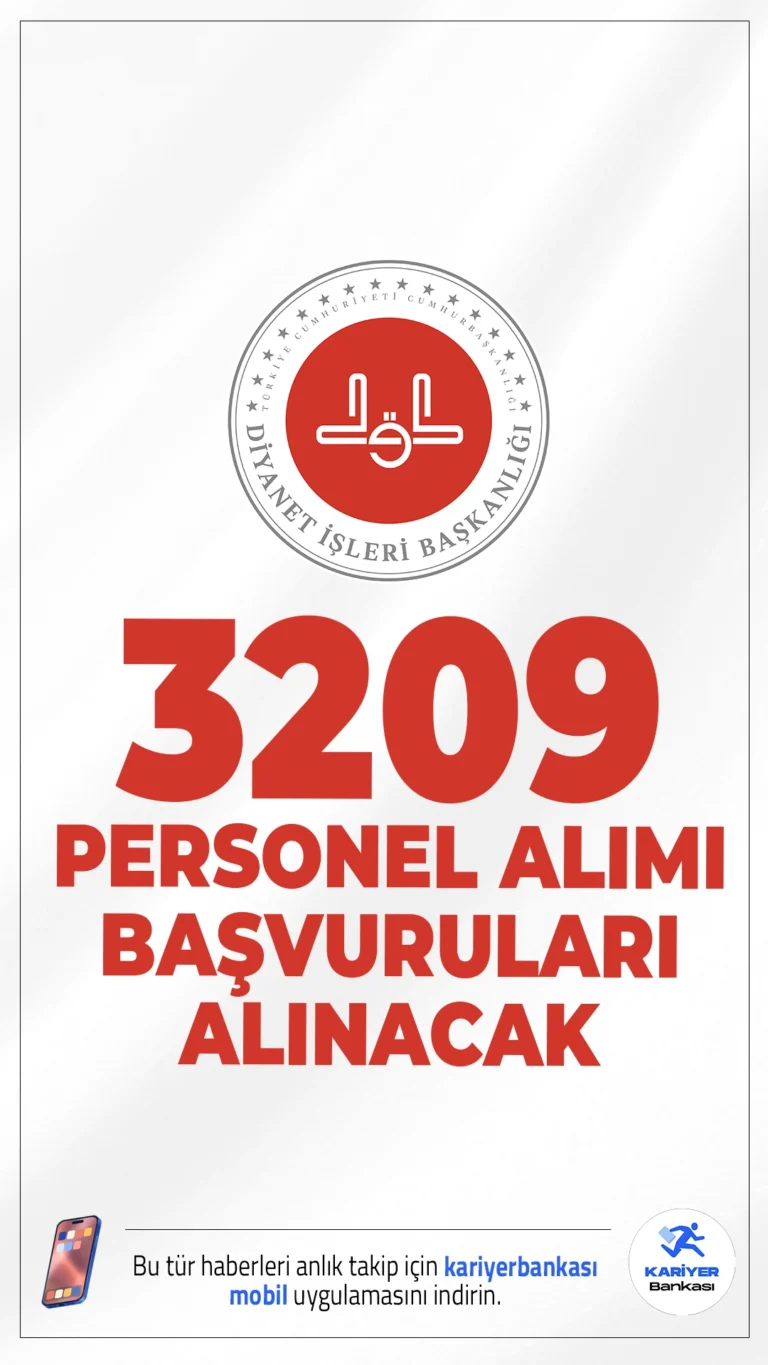 Diyanet 3209 Personel Alımı Başvuruları Alınacak.Diyanet İşleri Başkanlığı tarafından yayımlanan duyuruda, taşra teşkilatında görevlendirilmek üzere toplam 3.209 personel alımı yapılacağı aktarılırken, başvuru işlemlerinin bugün (20 Nisan 2026) itibarıyla alınmaya başladığı kaydedildi.Başvuru şartları ve diğer detaylar haberimizde.