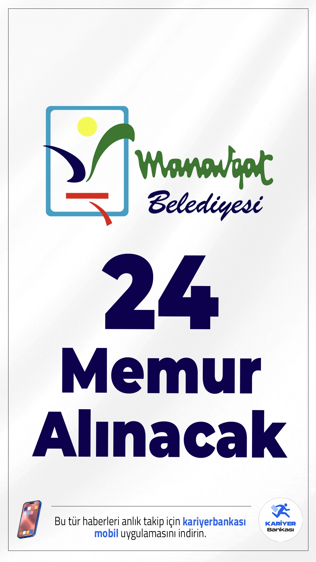 Manavgat Belediyesi 24 Memur Alımı Yapacak.Antalya Manavgat Belediyesi, toplamda 24 memur ve zabıta memuru alımı gerçekleştireceğini duyurdu. 657 sayılı Devlet Memurları Kanunu kapsamında yapılacak alımlarda farklı ünvanlarda personel istihdam edilecek. Başvuru şartları ve diğer detaylar haberimizde.