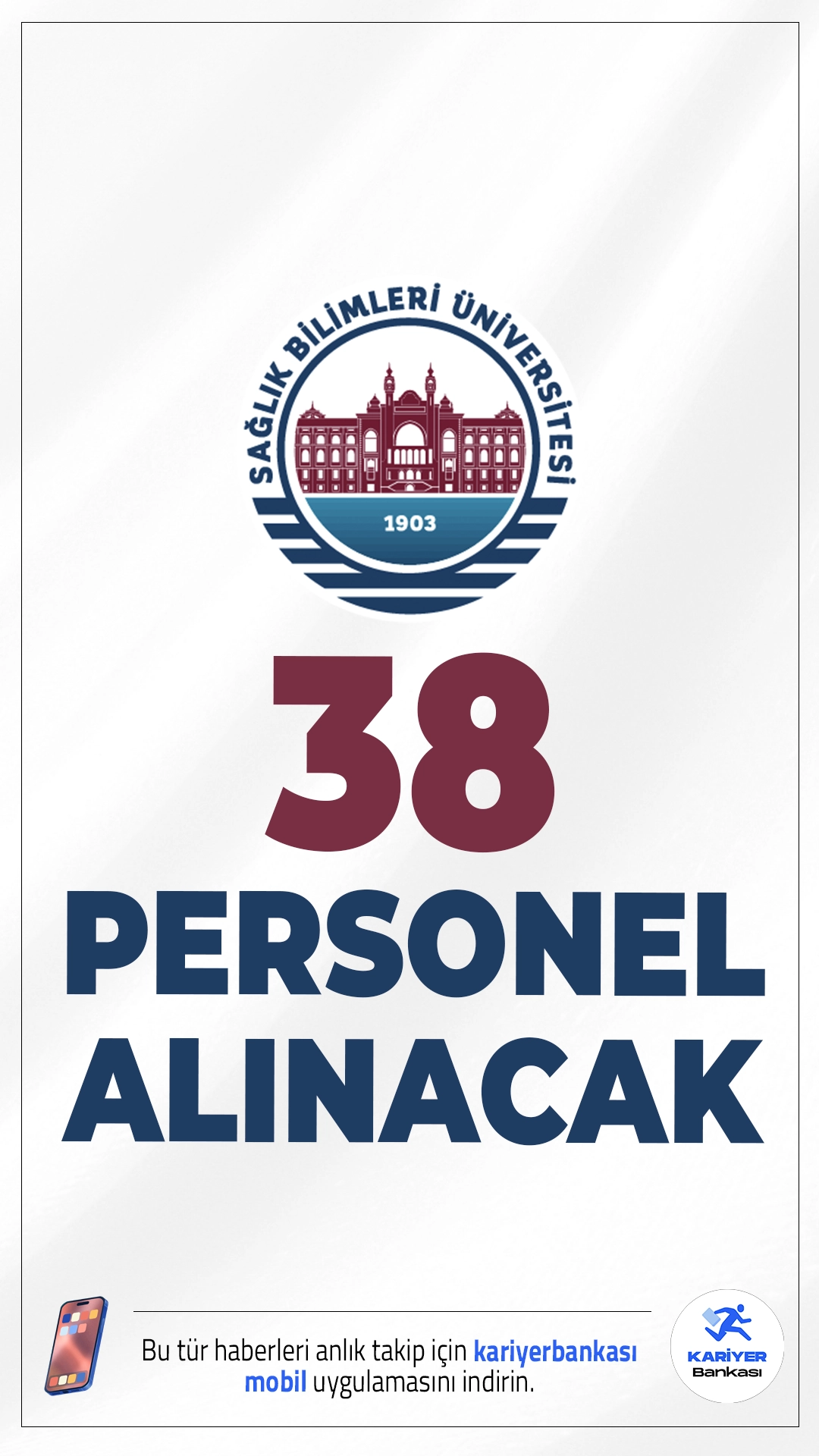 Sağlık Bilimleri Üniversitesi (SBÜ) 38 Personel Alımı Yapacak.Sağlık Bilimleri Üniversitesi Rektörlüğü tarafından yayımlanan yeni ilan ile toplam 38 sözleşmeli personel alımı yapılacağı duyuruldu. Yayımlanan duyuruya göre alımlar, 657 sayılı Devlet Memurları Kanunu’nun 4/B maddesi kapsamında gerçekleştirilecek ve KPSS 2024 puan sıralaması esas alınacak. Başvuru sayfası ve kontenjanlar haberimizde.