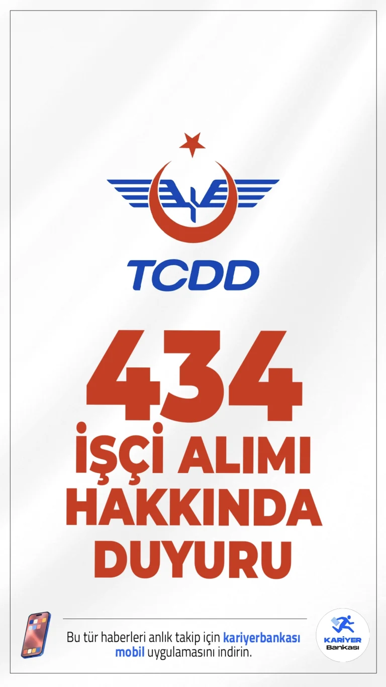 TCDD 434 İşçi Alımı İçin Evrak Teslim Duyurusu Yayımlandı.Türkiye Cumhuriyeti Devlet Demiryolları tarafından işyerlerine alınacak 434 işçi için yapılan sözlü sınav sonucunda asil kazanan adaylara yönelik evrak teslim duyurusu yayımlandı.