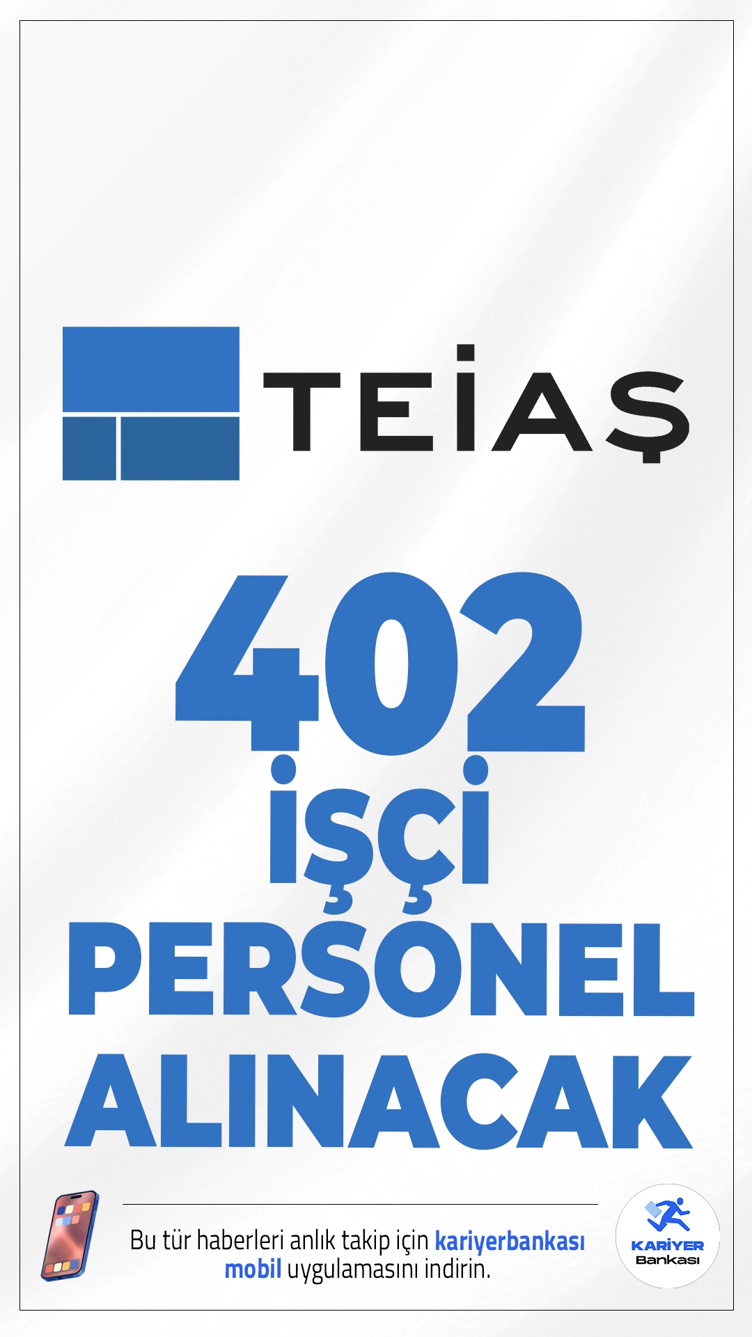 TEİAŞ 402 İşçi Personel Alımı Yapacak.Türkiye Elektrik İletim A.Ş. (TEİAŞ), 2026 yılı kapsamında önemli bir personel alım ilanı yayımladı. Resmi Gazete'de yayımlanan duyuruya göre kurum bünyesinde toplam 402 personel alımı gerçekleştirilecek. Alımlar önlisans mezunları arasından yapılacak olup, Türkiye genelinde birçok ilde istihdam sağlanacak.