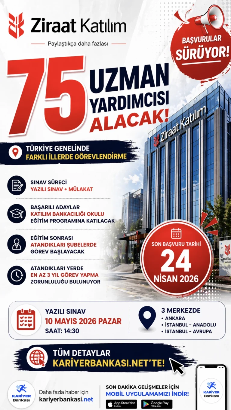 Ziraat Katılım Bankası 75 Uzman Yardımcısı Alımı Yapacak! Başvurularda Son Gün