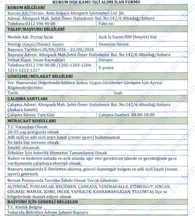 Ankara Büyükşehir Belediyesi 510 işçi Alımı 