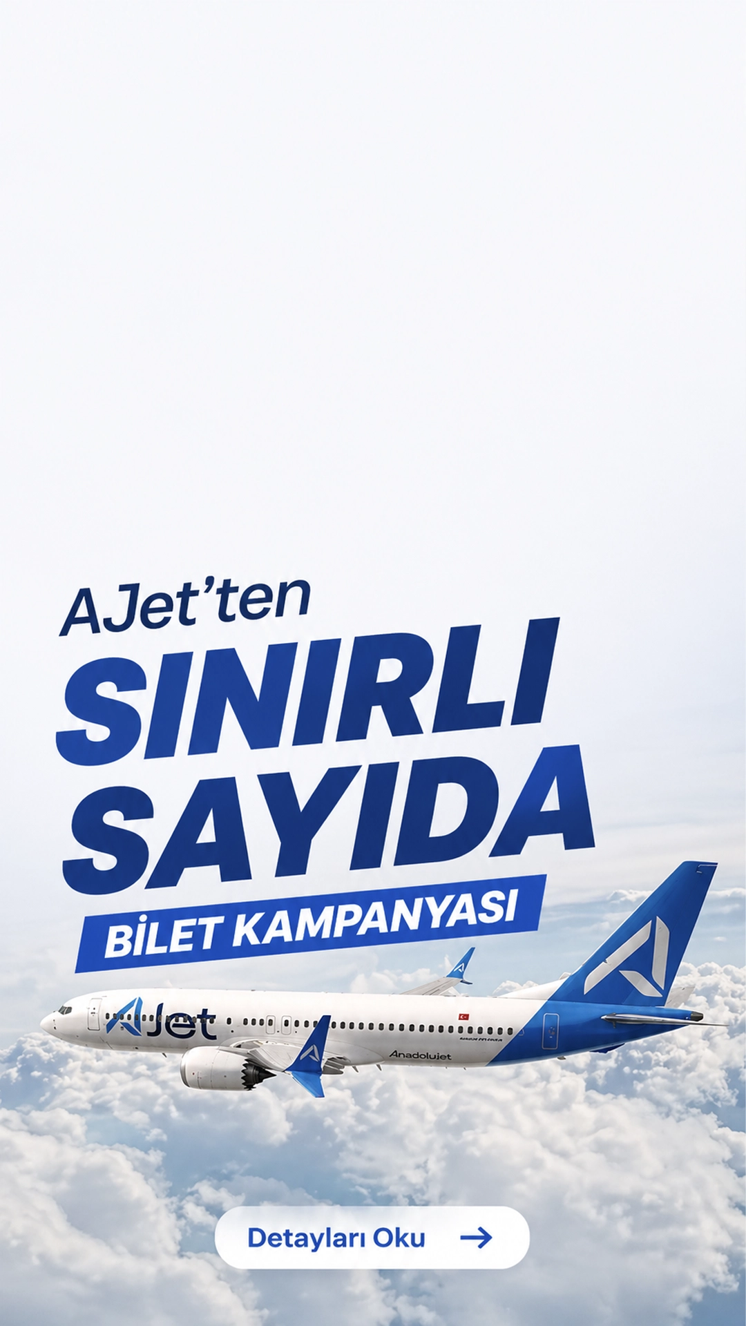 AJet’ten Sınırlı Sayıda Bilet Kampanyası.AJet, yurt dışı uçuşları için sınırlı koltuklu kampanya başlattı. Bilet fiyatları 2.704 TL’den satışa çıktı.