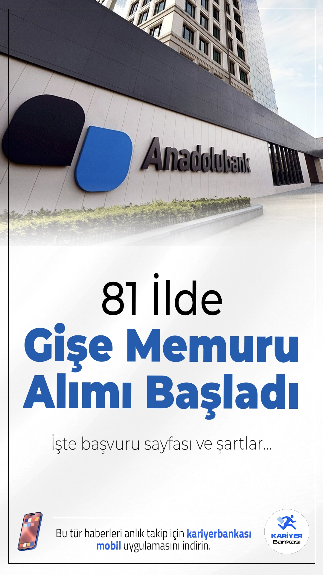 Anadolubank 81 İlde Gişe Yetkilisi Alımı Başladı.Anadolubank, yayımladığı ilan ile 81 ilde gişe yetkilisi alımı gerçekleştireceğini duyurdu. Özellikle tecrübesiz adaylara da açık olması ile dikkat çeken ilan, bankacılığa adım atmak isteyenler için önemli bir kapı aralıyor.Başvuru şartları ve diğer tüm detaylar haberimizde.