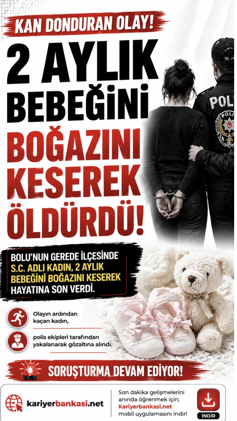 Bolu'nun Gerede ilçesinde cinnet getiren bir anne, henüz 2 aylık olan bebeğinin boğazını keserek vahşice öldürdü.