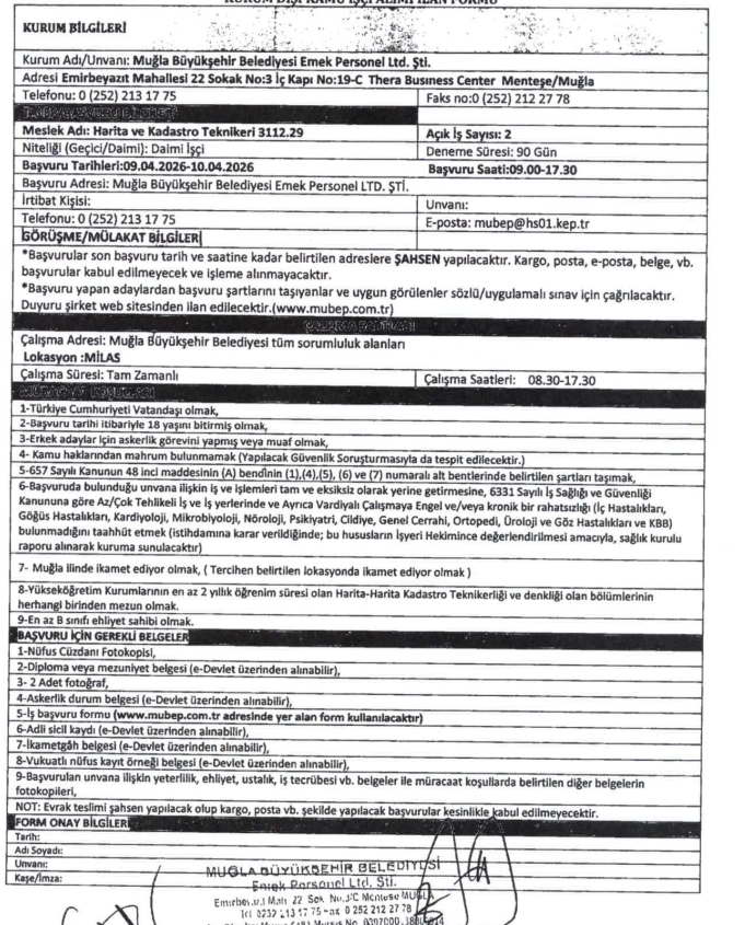 Muğla Büyükşehir Belediyesi personel alımı