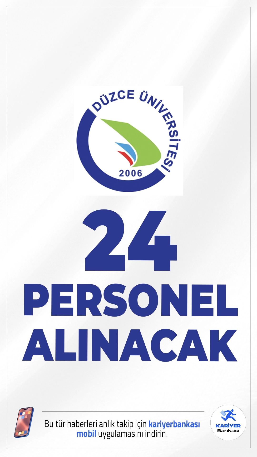 Düzce Üniversitesi 24 Personel Alımı Yapacak.Düzce Üniversitesi tarafından yayımlanan ilan kapsamında mühendis, teknisyen, destek personeli, koruma ve güvenlik görevlisi, sağlık teknikeri ve hemşire ünvanlarında toplam 24 sözleşmeli personel alımı yapılacağı duyuruldu. Alımlar, 657 sayılı Devlet Memurları Kanunu’nun 4/B maddesi kapsamında gerçekleştirilecek olup 2024 KPSS (B) grubu puan sıralamasına göre yapılacak.