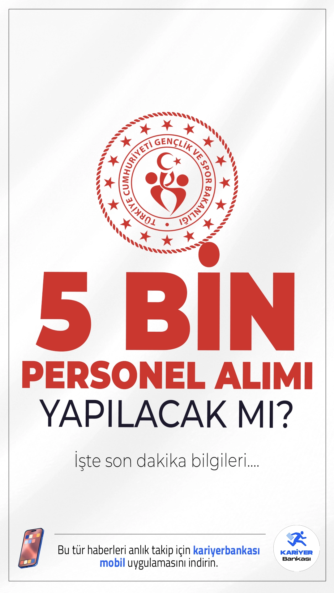GSB 5 Bin Personel Alımı Başvurusu Ne Zaman? İşte Başvuru Şartları.Gençlik ve Spor Bakanlığı için 2026 yılında 5 bin sözleşmeli personel alımı yapılmasına yönelik beklenti arttı. Bakanlık Personel Genel Müdürü Mustafa Koç’un açıklamasında, kurumun insan kaynağı ihtiyacının karşılanması amacıyla farklı ünvanlarda alım yapılacağı belirtildi.