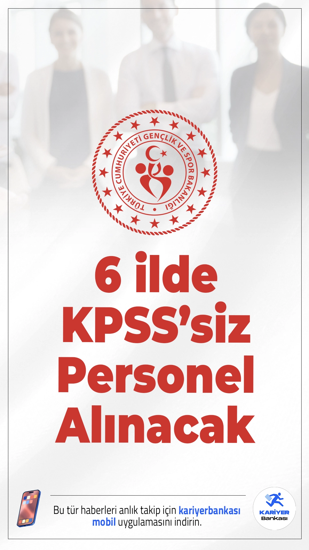 GSB 6 ilde KPSS’siz Personel Alımı Yapacak.Gençlik ve Spor İl Müdürlükleri bünyesinde istihdam edilmek üzere KPSS şartı olmadan personel alımı yapılacağı duyuruldu. İŞKUR üzerinden yayımlanan ilan kapsamında alımlar, Toplum Yararına Programlar (TYP)çerçevesinde gerçekleştirilecek. Başvuruların başlamasıyla birlikte adaylar detayları merak etmeye başladı.