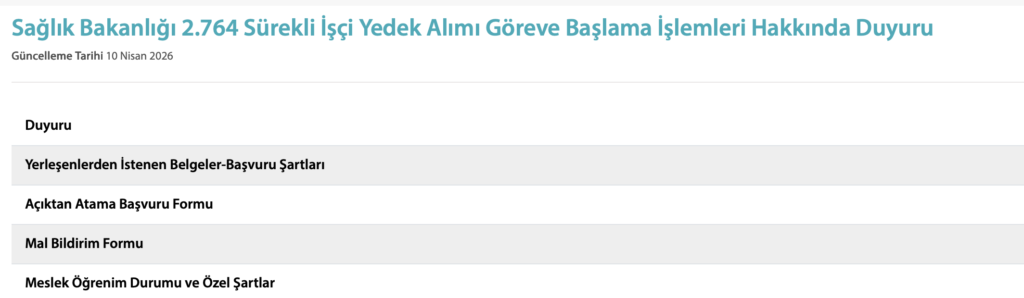 Sağlık Bakanlığı 2764 İşçi Alımı 