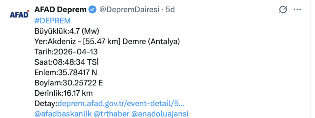 antalya deprem
