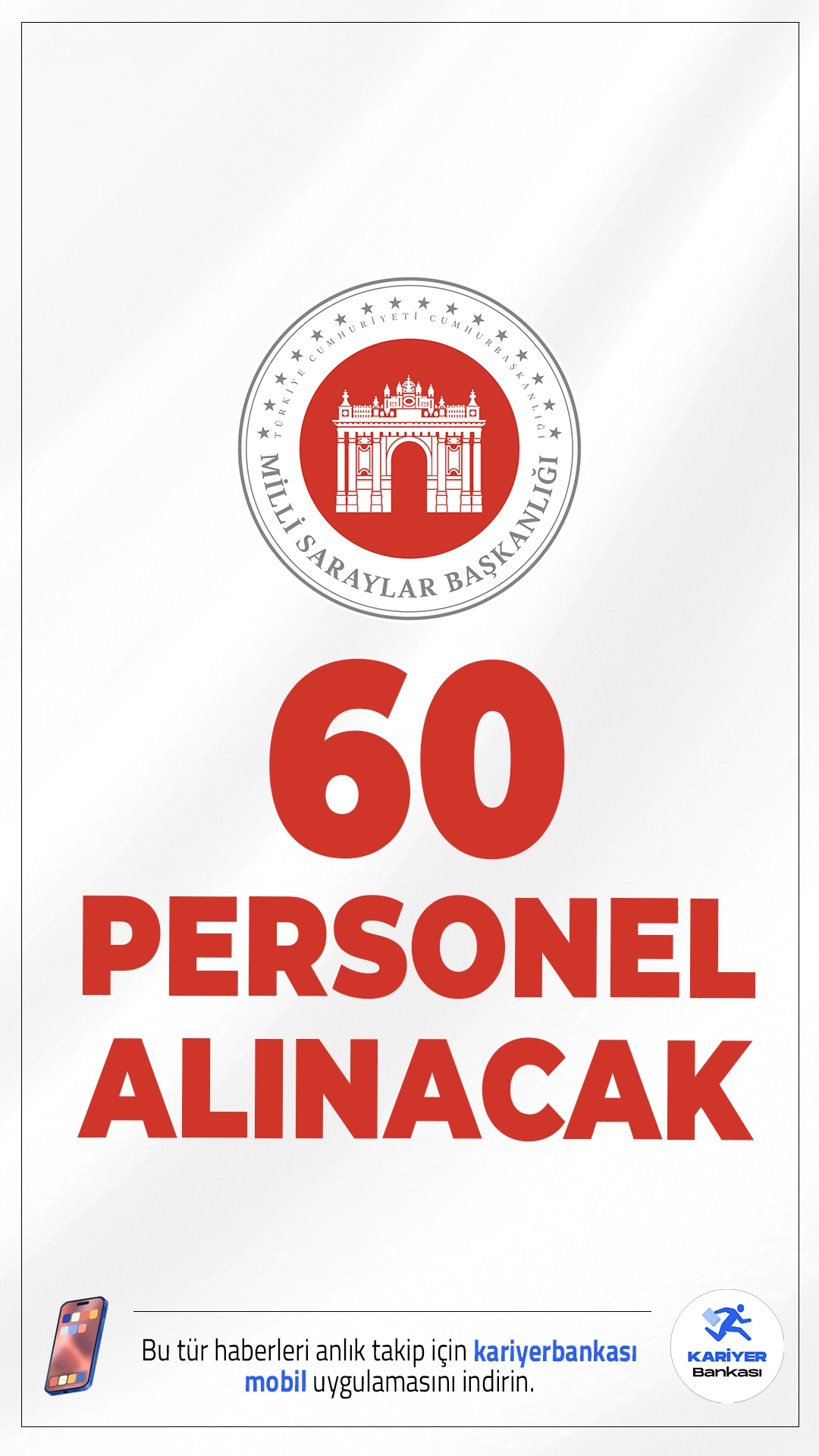 Milli Saraylar 60 Personel Alımı Yapacak.Milli Saraylar İdaresi Başkanlığı tarafından yayımlanan yeni ilanla birlikte toplam 60 sözleşmeli personel alımı yapılacağı duyuruldu. Alımlar, 657 sayılı Devlet Memurları Kanunu’nun 4/B maddesi kapsamında gerçekleştirilecek olup farklı kadrolarda istihdam sağlanacak.Başvuru sayfası ve şartlar bu haberimizde.