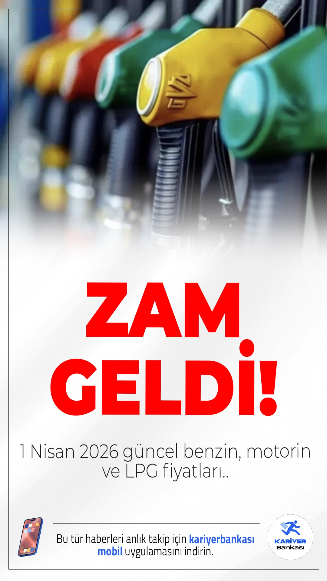 Motorine Zam: 1 Nisan 2026 Güncel Benzin, Motorin ve LPG Fiyatları.Motorine gelen 2,57 TL’lik zam sonrası 1 Nisan 2026 itibarıyla İstanbul, Ankara ve İzmir’de akaryakıt tabelaları yeniden değişti.