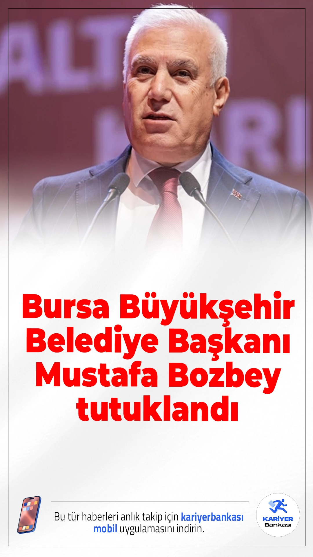 Bursa Büyükşehir Belediye Başkanı Mustafa Bozbey tutuklandı.Bursa’da yürütülen soruşturma kapsamında gözaltına alınan Büyükşehir Belediye Başkanı Mustafa Bozbey hakkında tutuklama kararı verildi.