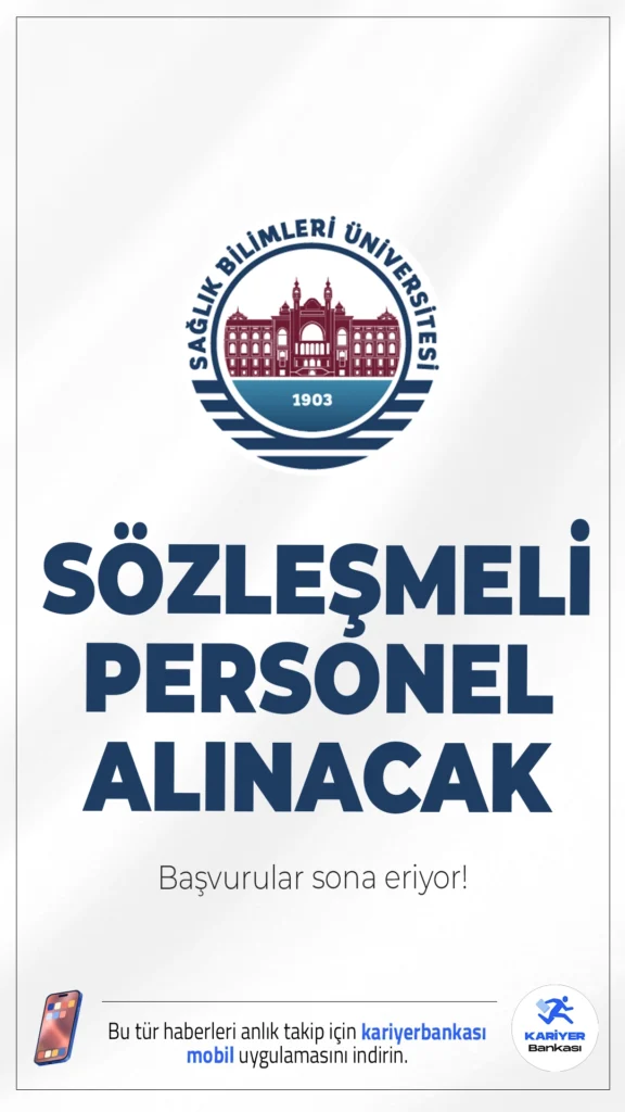 Sağlık Bilimleri Üniversitesi (SBÜ) 38 Personel Alımı Başvuruları Sona Eriyor.Sağlık Bilimleri Üniversitesi (SBÜ) sözleşmeli personel alımı başvurularında sona gelindi. İlgili alım duyurusunda, SBÜ'ye destek personeli (şoför, temizlik), mühendis, biyolog, büro personeli, sağlık teknikeri ve teknisyen ünvanlarında sözleşmeli personel alımı yapılacağı aktarıldı.Başvurular yarın (20 nisan 2026) sona erecek.Başvuru sayfası ve kontenjanlar haberimizde.