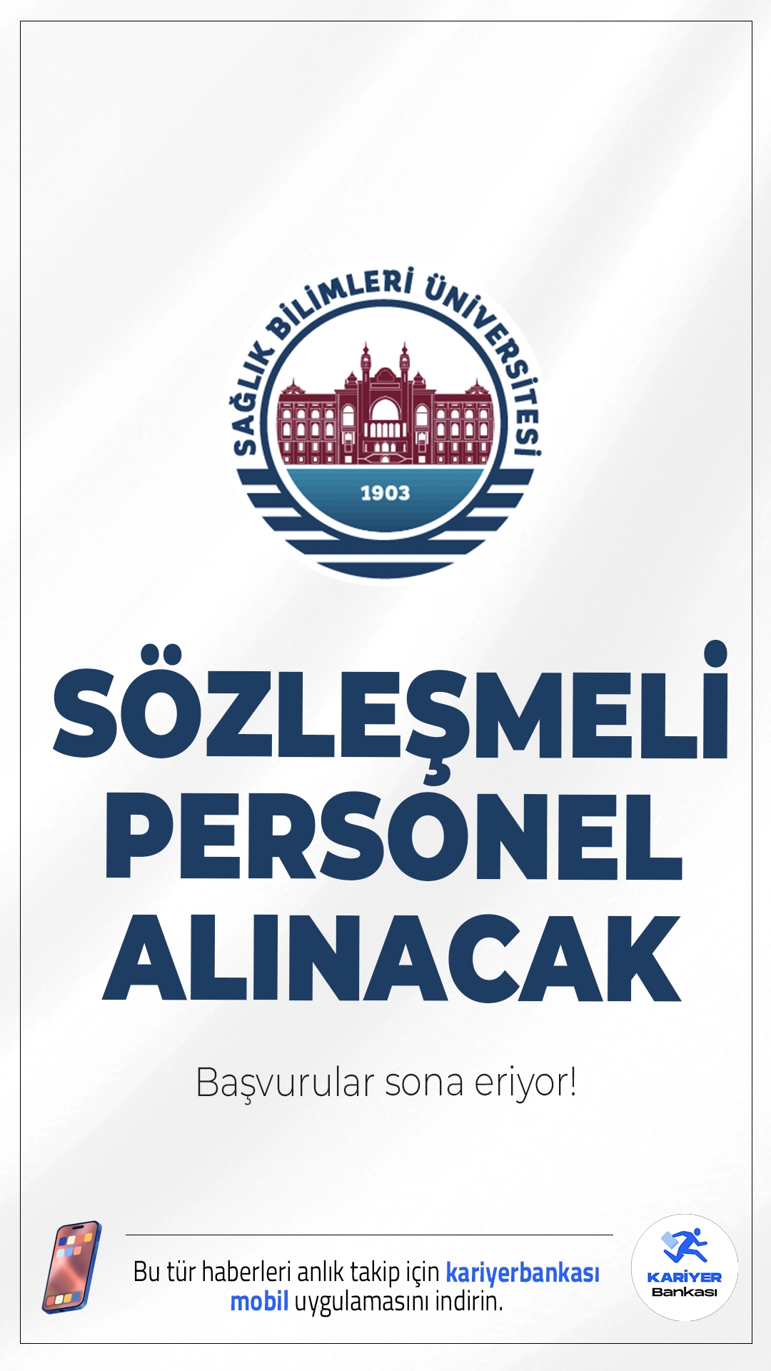 Sağlık Bilimleri Üniversitesi (SBÜ) 38 Personel Alımı Başvuruları Sona Eriyor.Sağlık Bilimleri Üniversitesi (SBÜ) sözleşmeli personel alımı başvurularında sona gelindi. İlgili alım duyurusunda, SBÜ'ye destek personeli (şoför, temizlik), mühendis, biyolog, büro personeli, sağlık teknikeri ve teknisyen ünvanlarında sözleşmeli personel alımı yapılacağı aktarıldı.Başvurular yarın (20 nisan 2026) sona erecek.Başvuru sayfası ve kontenjanlar haberimizde.