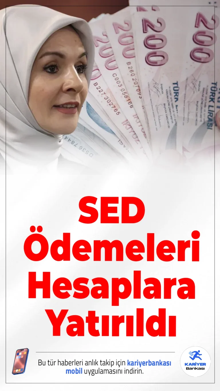 SED Ödemeleri Hesaplara Yatırıldı.Aile ve Sosyal Hizmetler Bakanlığı, nisan ayına ilişkin Sosyal ve Ekonomik Destek ödemelerini hesaplara yatırdı. Toplam 1 milyar 827 milyon TL hak sahiplerine ulaştırıldı.