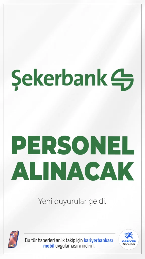 Şekerbank Personel Alımı Duyuruları Yayımlandı.Şekerbank, 2026 yılı kapsamında farklı şehirlerde ve farklı ünvanlarda personel alımı yapacağını duyurdu. Nisan ayı itibarıyla yayımlanan ilanlara göre banka, özellikle şube kadroları ve genel müdürlük birimleri için yeni çalışma arkadaşları arıyor. İlan listesinde deneyimli ve deneyimsiz adaylara yönelik fırsatlar yer alırken, toplamda 25 farklı iş ilanı üzerinden başvuru alınacağı belirtildi.