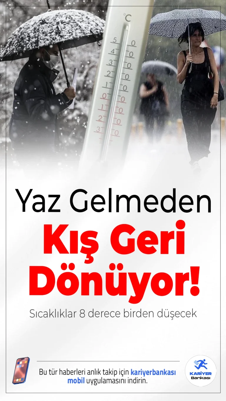 Yaz Gelmeden Kış Geri Dönüyor! Sıcaklıklar 8 Derece Birden Düşecek.Türkiye genelinde hava durumu yeniden değişiyor. Meteoroloji tarafından yapılan son değerlendirmelere göre, yaz havası beklenirken soğuk ve yağışlı hava dalgası yurda giriş yapıyor. Özellikle hafta ortasından itibaren hava sıcaklıklarında ciddi düşüş yaşanacak.
