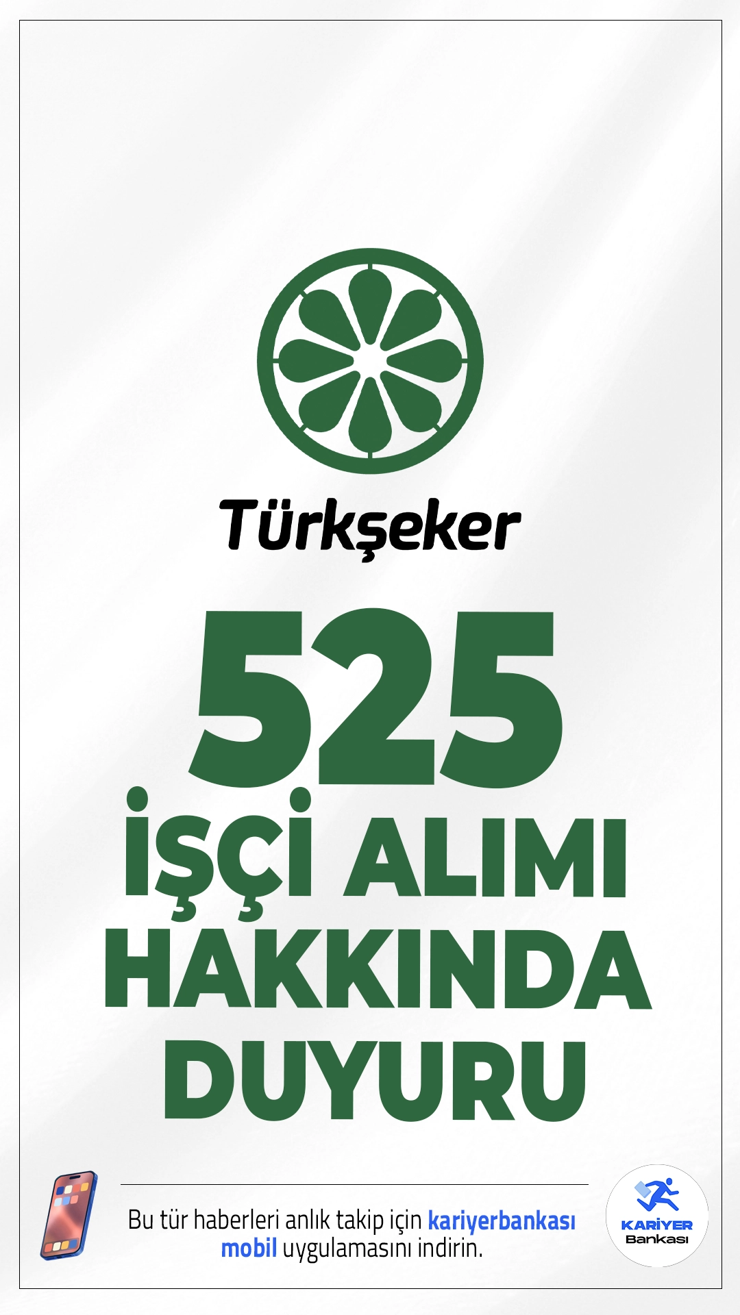 TÜRKŞEKER 525 İşçi Alımı Hakkında Duyuru.TÜRKŞEKER resmi sayfasından yayımlanan duyuruda, 525 geçici işçi alımına ilişkin belge teslim sürecinin başladığı aktarıldı.Adayların evraklarını 24 Nisan’a kadar teslim etmesi gerekiyor.