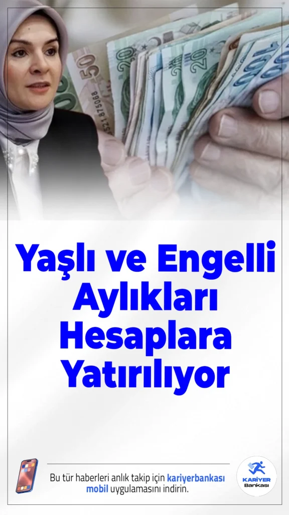 Yaşlı ve Engelli Aylıkları Hesaplara Yatırılıyor.Aile ve Sosyal Hizmetler Bakanlığı tarafından milyonlarca vatandaşı ilgilendiren önemli bir ödeme süreci başladı. Aile ve Sosyal Hizmetler Bakanı Mahinur Özdemir Göktaş yaptığı açıklamada, Nisan ayına ait yaşlı ve engelli aylıklarının hesaplara yatırılmaya başlandığını duyurdu.