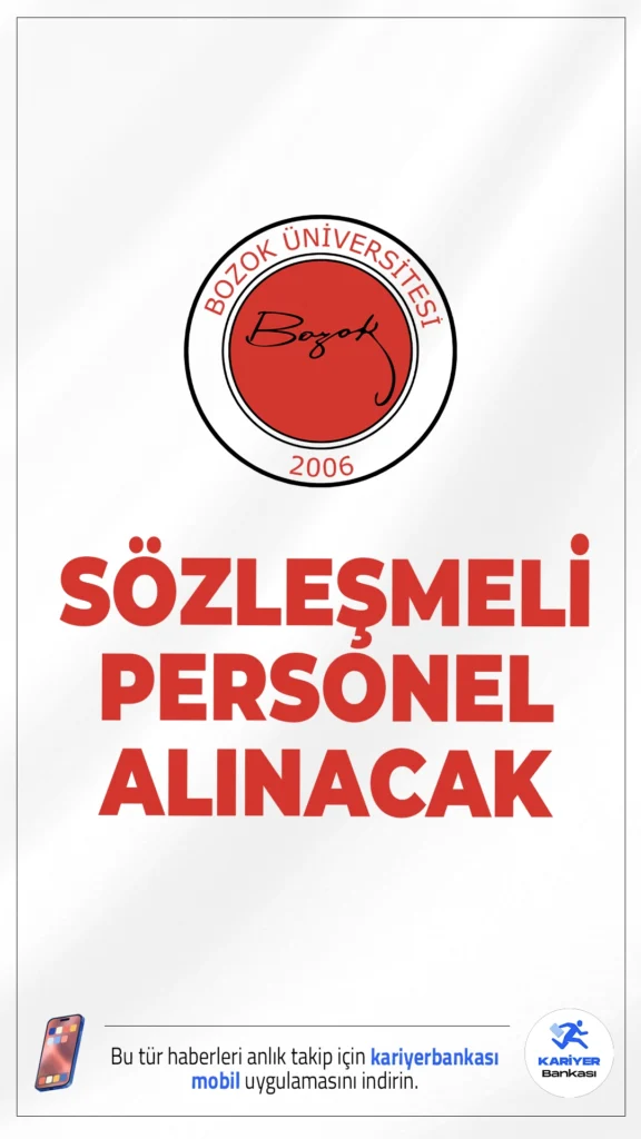 Yozgat Bozok Üniversitesi 11 Personel Alımı Yapacak.Yozgat Bozok Üniversitesi tarafından yayımlanan ilan kapsamında toplam 11 sözleşmeli personel alımı yapılacağı duyuruldu. 657 sayılı Devlet Memurları Kanunu’nun 4/B maddesine göre gerçekleştirilecek alımlarda adaylar KPSS (B grubu) puan sıralamasına göre değerlendirilecek. Başvurular ve detaylar ilan metninde yer almaktadır.