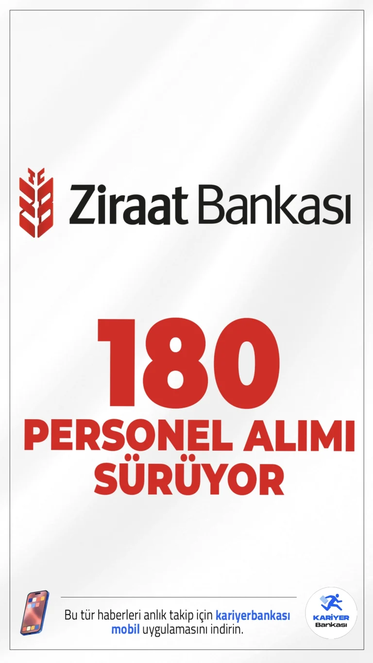 Ziraat Bankası 180 Personel Alımı Sürüyor.Ziraat Bankası personel alımı için başvuru işlemleri devam ediyor. Banka sayfasından yayımlanan duyurularda, Müfettiş Yardımcısı ve Uzman Yardımcısı olmak üzere 180 personel alımı yapılacağı aktarılırken, başvuruların 24 Nisan'a kadar süreceği kaydedildi.Başvuru yapacak adayların belirtilen şartları taşıması gerekmektedir.Başvuru sayfası ve şartlar bu haberimizde.