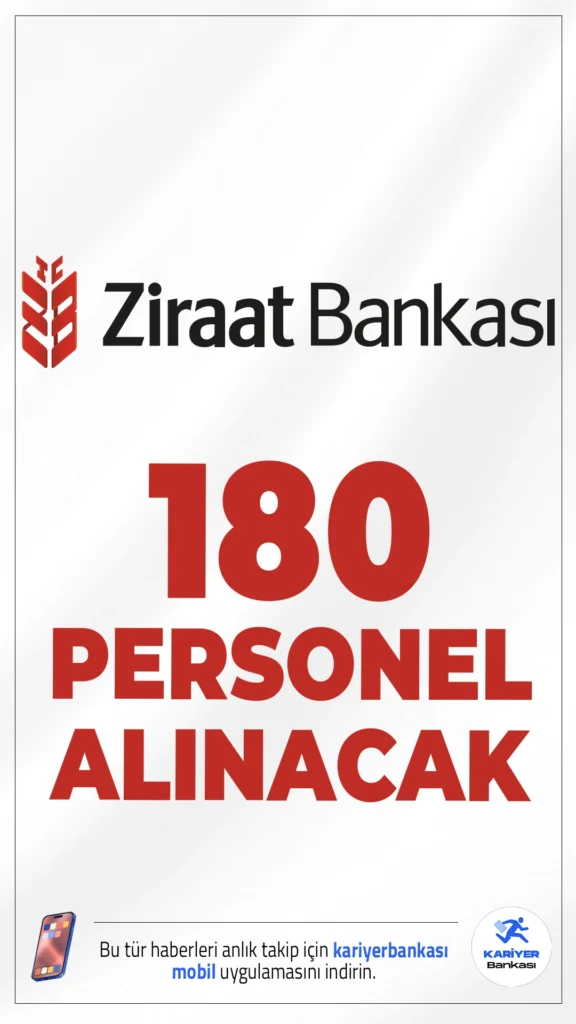 Ziraat Bankası 180 Personel Alımı Yapacak.Türkiye’nin köklü kamu bankalarından Ziraat Bankası, 2026 yılı için yeni personel alımı sürecini başlattı. Banka tarafından yayımlanan ilanlara göre toplamda 20 Müfettiş Yardımcısı ve 160 Uzman Yardımcısı olmak üzere toplam 180 personel alımı gerçekleştirilecek. Başvuru sayfası ve şartlara dair detaylar haberimizde.