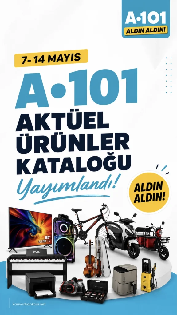 A101’in 7-14 Mayıs aktüel ürünler kataloğunda televizyon, beyaz eşya, ev gereçleri, otomobil aksesuarları ve oyuncaklar yer alıyor.