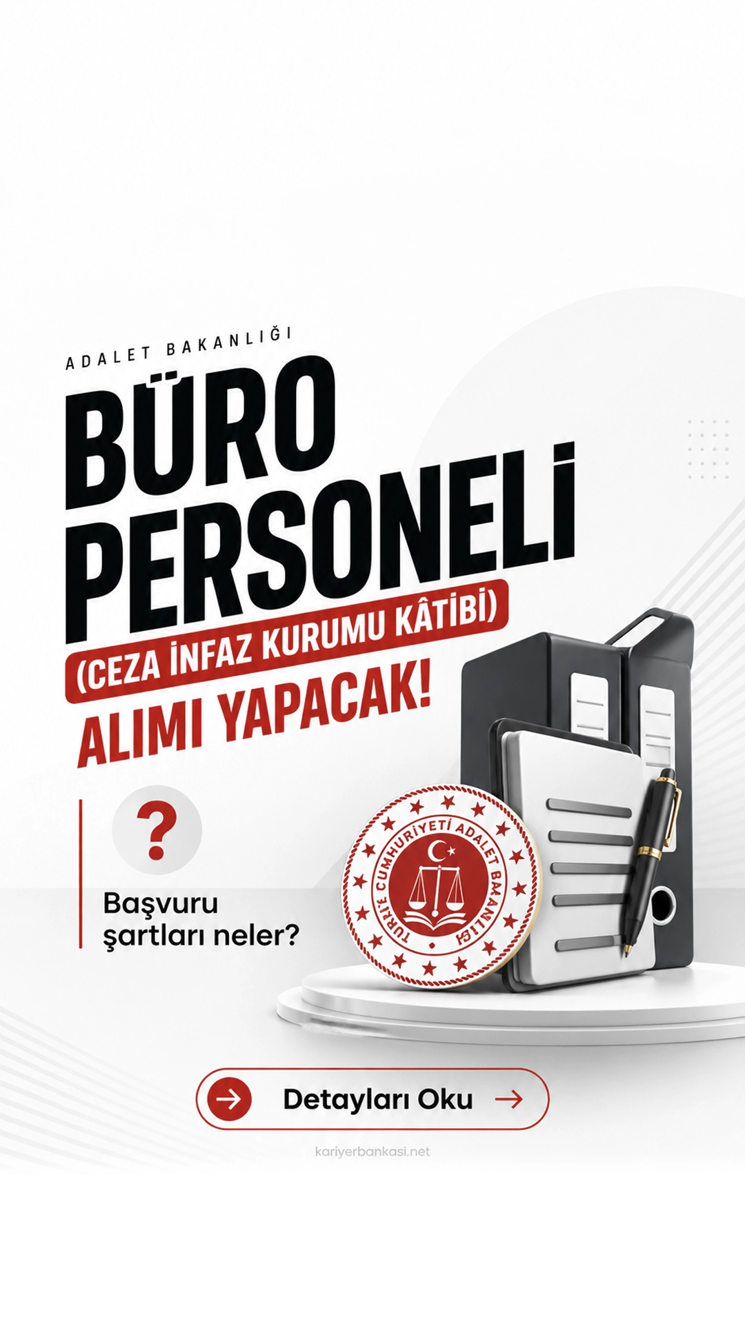 Adalet Bakanlığı Büro Personeli (Ceza İnfaz Kurumu Kâtibi) Alımı Şartları 2026.Adalet Bakanlığı büro personeli alımı için başvuru şartları, KPSS detayı ve klavye sınavı kriterleri netleşiyor.