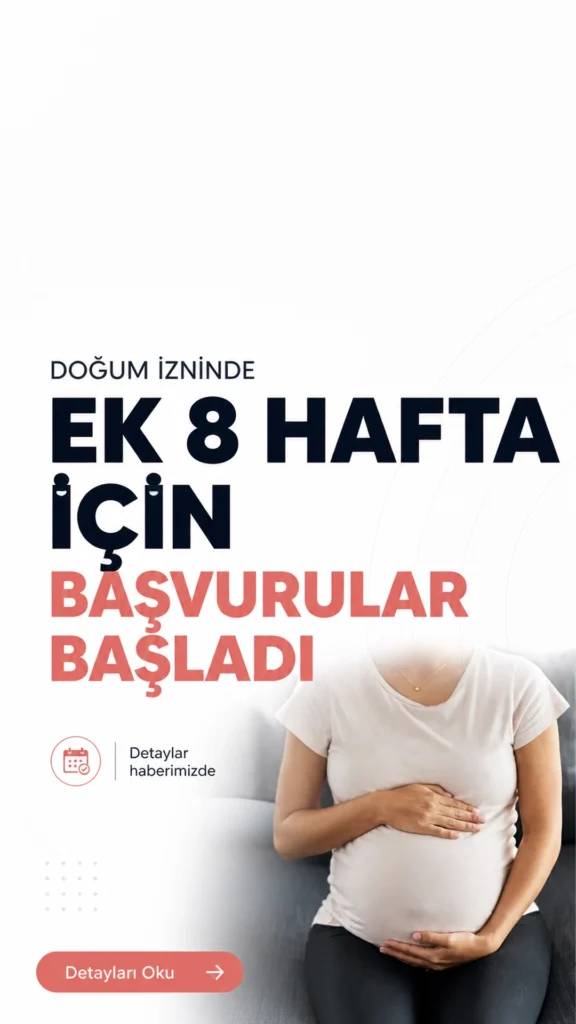 Doğum İzninde Ek 8 Hafta İçin Başvurular Başladı.Doğum izni süresinin 24 haftaya çıkarılmasının ardından, ilave izin hakkından yararlanmak isteyen anneler için başvuru süreci başladı. Yeni düzenlemeyle birlikte doğum iznini tamamlamış ancak doğumun üzerinden 24 haftalık süre geçmemiş annelere, talep etmeleri halinde 8 haftaya kadar ek analık izni verilecek.