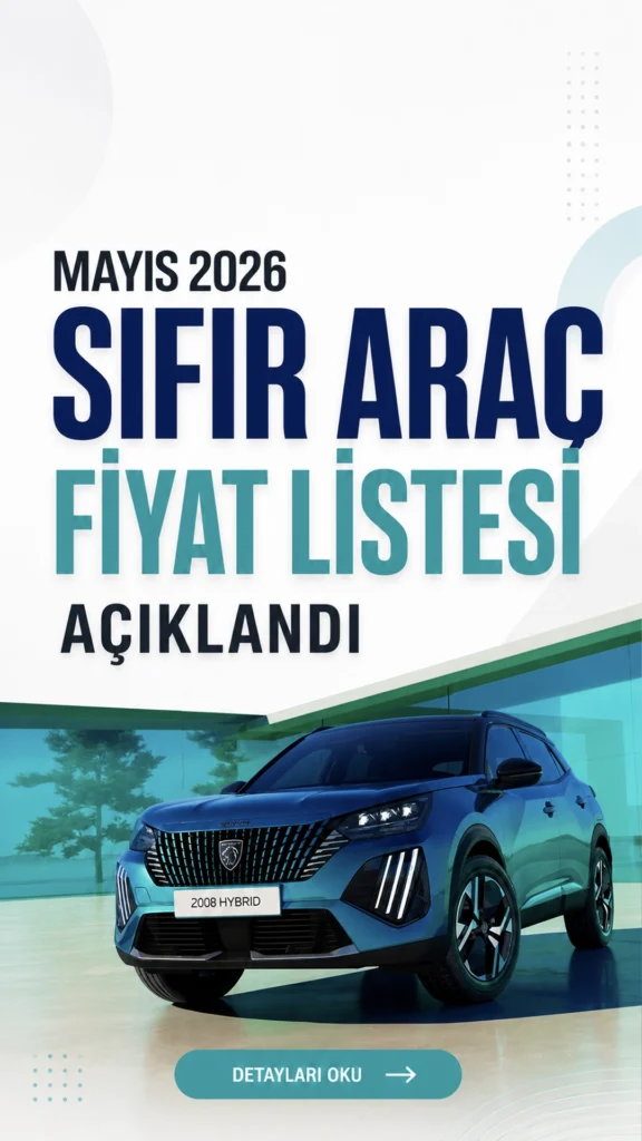 Peugeot Mayıs 2026 Fiyat Listesi Açıklandı.Peugeot, Mayıs 2026 güncel sıfır araç fiyat listesini duyurdu. Markanın resmi fiyat listesinde elektrikli, hibrit, benzinli ve dizel modeller için yeni fiyatlar yer aldı. Özellikle bazı modellerde uygulanan indirimler ve faizsiz kredi kampanyası, sıfır araç almak isteyen vatandaşların dikkatini çekti.