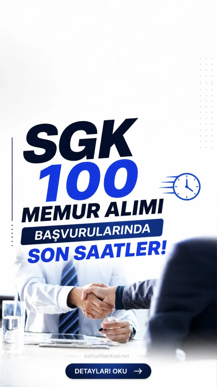 SGK 100 Memur Alımı Başvurularında Son Saatler.Sosyal Güvenlik Kurumu (SGK) memur alımı başvurularında son saatlere girildi. İlgili alım duyurusunda SGK'nın taşra teşkilatında görevlendirilmek üzere 100 memur alımı yapılacağı aktarıldı. Alımlar, sözlü sınav yöntemi ile gerçekleştirilecek olup adaylar KPSS puan sıralamasına göre değerlendirilecektir. Başvuru sayfası, şartlar ve diğer detaylar haberimizde.
